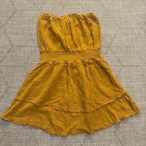 Revolution Yellow Strapless Sundress with Ruched and Ruffled Details